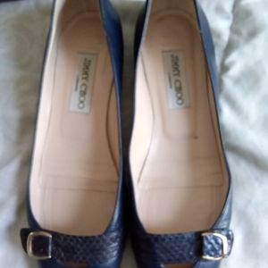 JIMMY CHOO LADIES SLIP-ON BARBARINA QUADRA AQUA HEEL FLATS